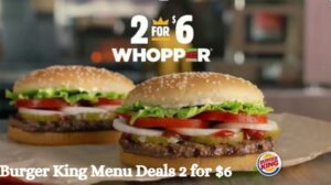 Burger King Menu Deals 2 for $6